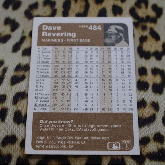Dave Revering #484 Baseball Card - Picture 2 of 2